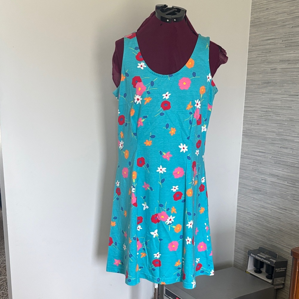 Hannah Andersson 100% Cotton Teal Floral Sleeveless Dress (Size M)